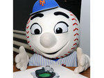 Mr. Met posing with Citi Field from the Panorama