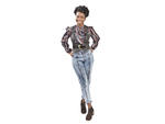 Zamata picked up these acid-washed jeans from a vintage store in Edmonton, Alberta, when her improv group, Doppelganger (doppelgangercomedy.com), was there for a festival. "I love them because they show off my shape,"  she enthuses. She pairs the pants wi