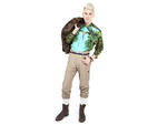 Bradfield refers to this as his "safari" look. "I am obsessed with  prints, and the crocodile print on the sleeves and back is major," he  says of the patterned top, part of Versace's collection for H&M (locations throughout the city; visit hm.com). He fo