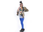 To create this multilayered look, Antoinette tops a pair of royal-blue  Gap jeans with an H&M white mesh top, an army-green Nanette Lepore (nanettelepore.com) jacket and a Mirage Leather vest that she snapped up at a Steven Alan (stevenalan.com) sample sa