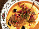 Braised rabbit with black olives and polenta at al di l