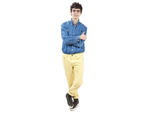 "I call this look 'lesbian Easter,'" jokes Samson in reference to the outfit's pastel tones. Jeans from Copenhagen's Wood Wood (woodwood.dk) are paired with a shirt from a friend's Oakland thrift store, Down at  Lulu's. "I think it's old Banana Republic,"