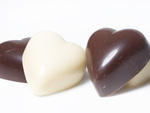 Passion-fruit white-chocolate hearts and Caribbean-chocolate-pomegranate caramel hearts, $2.25 each, at Bespoke Chocolates (6 Extra Pl off E 1st St between Bowery and Second Ave; 212-260-7103, bespokechocolates.com). Photograph: Noah Fecks.