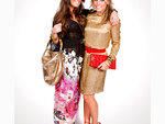 The best friends of seven years are both wearing vintage beaded dresses. Solomon, left, cinches hers with a black vintage Judith Leiber snakeskin belt, while Olson, right, bought hers in London. "It was such a find," enthuses Olson. "My mom and I couldn't