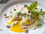 Ravioli with egg yolk and spinach at Osteria Morini