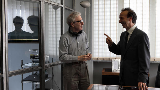 Woody Allen, left, and Roberto Benigni in To Rome with Love
