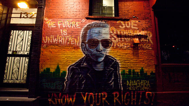 Joe Strummer mural outside Niagara Bar