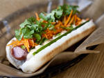 Grab a banh-mi style dog from Asia Dog, one of the vendors at Urban Space Meatpacking