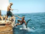 From left, Jakob Oftebro and Tobias Santelmann in Kon-Tiki