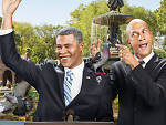 Key and Peele, photographed in Central Park, posing as President Obama and Luther, Obama's "Anger Translator".