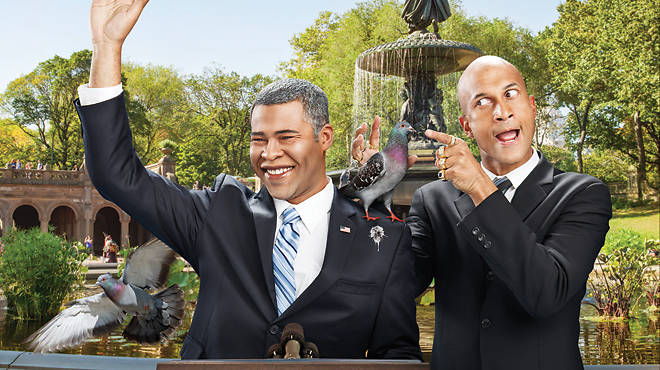 Key and Peele, photographed in Central Park, posing as President Obama and Luther, Obama's "Anger Translator".