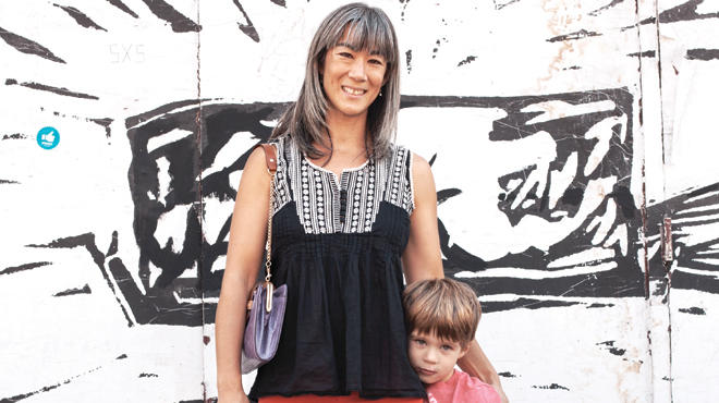 Public eye: Elizabeth Doyle, 40, and Kostas, 4
