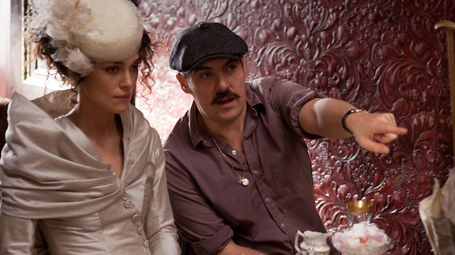Keira Knightley and director Joe Wright on the set of Anna Karenina