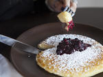 Blueberry pancakes with huckleberry compote & bourbon-barrel maple syrup at Cooks County