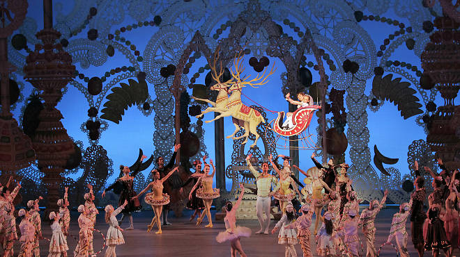 Fiona Brennan and Jonathan Alexander as the Little Prince and Princess (in Sleigh) The Nutcracker New York City Ballet