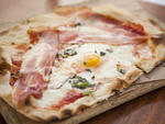 Pizza with sunny side up egg at Little Dom's