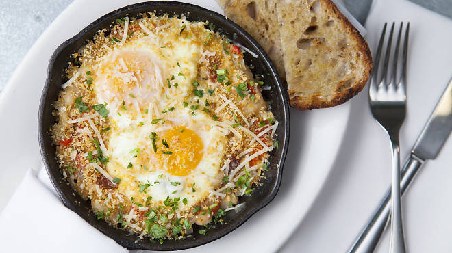 Baked eggs with white beans and Prosciutto sofrito at Tavern