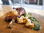 Rotisserie Chicken, Roasted Pineapple, and Rainbow Chard at Hu Kitchen