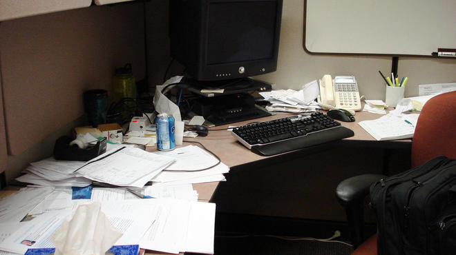 Not our desk, but fairly represenative... Has anyone seen our stapler?