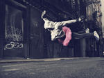 Back alley dance art in a tutu, on the streets of New York.