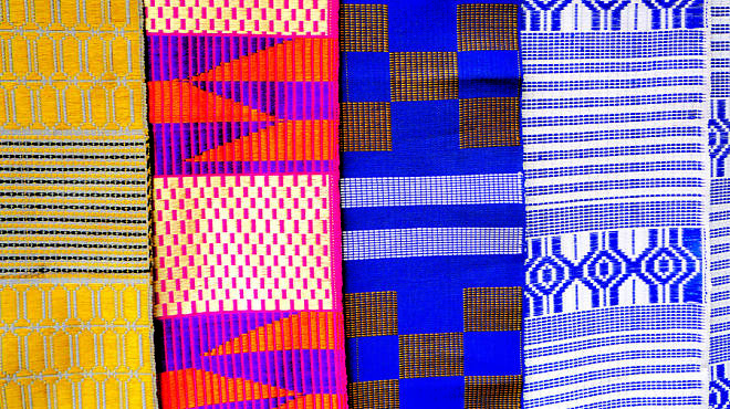 Kente cloth on sale at a roadside stall