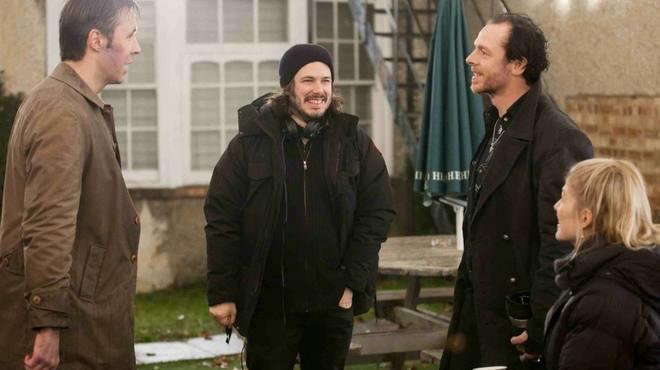 Edgar Wright, center, director of The World's End, with cast