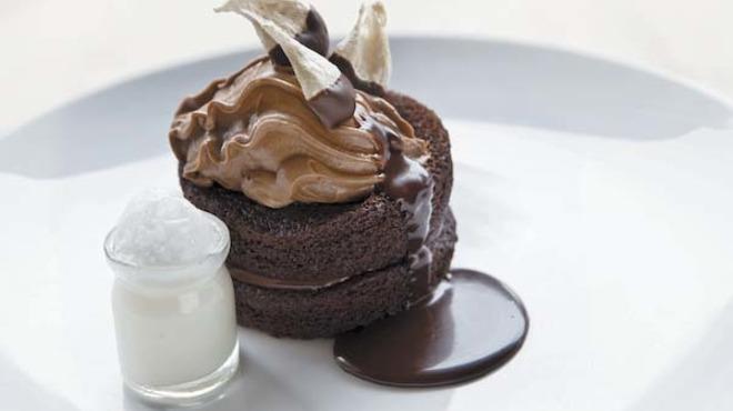 Segal's new all-American chocolate cake with milk chocolate frosting and a shot of frothed milk