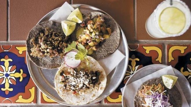 Lincoln Park: The Fajita, Chicken Al Pastor taco, Chicken Tinga taco, Duck Carnitas taco, and a lime maragarita at Taco Joint in Lincoln Park.�