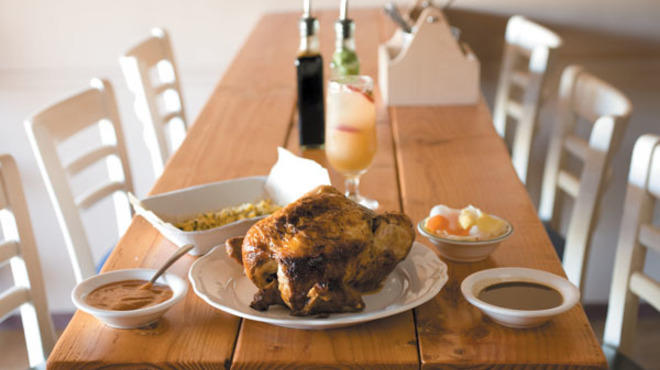 Roasted chicken with sides at Pecking Order