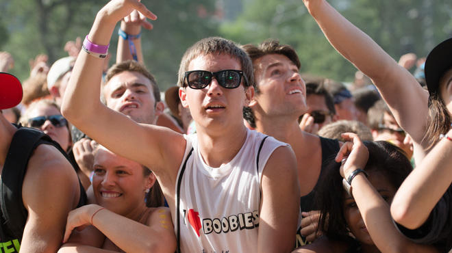 Festival-goers congregate in Grant Park at Lollapalooza Music Festival 2013 on Saturday, August 3rd.