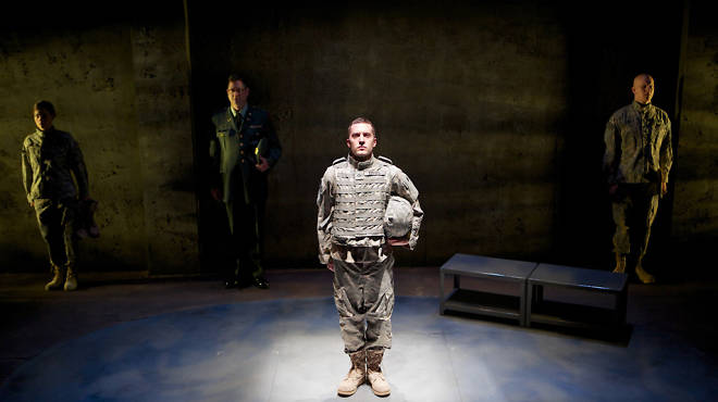 Andrew Goetten, front, with Amanda Powell, Andy Luther and Jude Roche in 9 Circles at Sideshow Theatre Company, directed by Marti Lyons