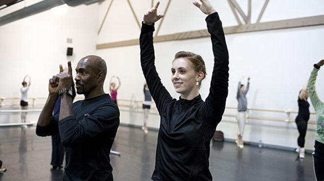 Instructor Homer Bryant helps a ballet student think "up."