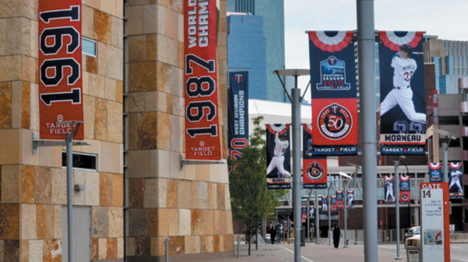 TWIN ANCHORS IDS Tower (center) may be the tallest building in Minneapolis, but Target Field, the new home of the Minnesota Twins, draws bigger crowds.