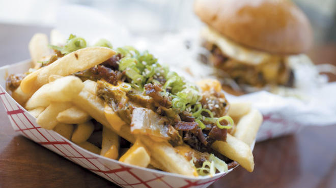 Kimchi fries and kimchi burger at BopNGrill