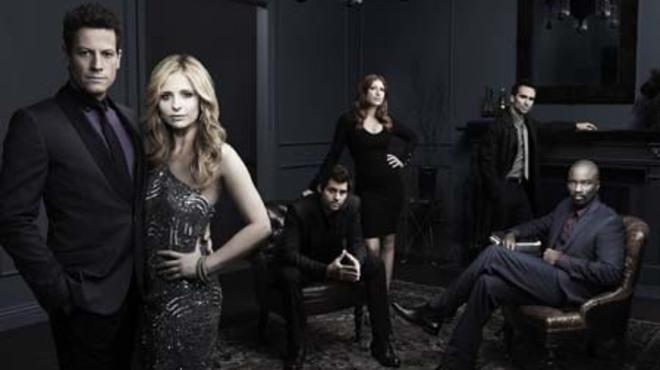 Ioan Gruffudd as Andrew Martin, from left, Sarah Michelle Gellar as Siobhan Martin/Bridget Kelly, Kris Polaha as Henry, Tara Summers as Gemma, Nestor Carbonell as Victor Machado and Mike Colter as Malcolm Ward on Ringer on The CW.Photograph: Art Streib...
