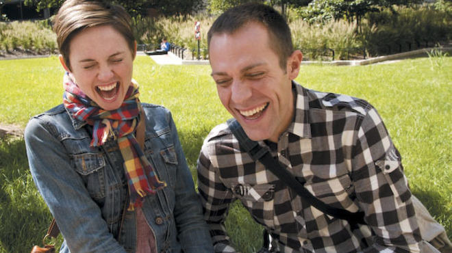 Trey Hall (right), the pastor at Urban Villiage Church, hopes that an Improv Comedy Class will help bring people like Lynnae Duley (left) in the church and community closer together.