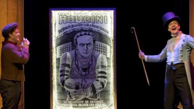 Alex Weisman, left, with Derek Hasenstab as the Barker in Chicago Children’s Theatre’s production of The Houdini Box