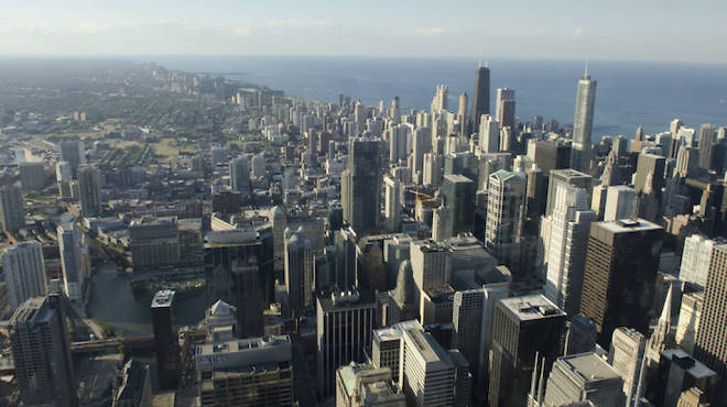 One of the iconic views of the Chicago skyline from Willis Tower.