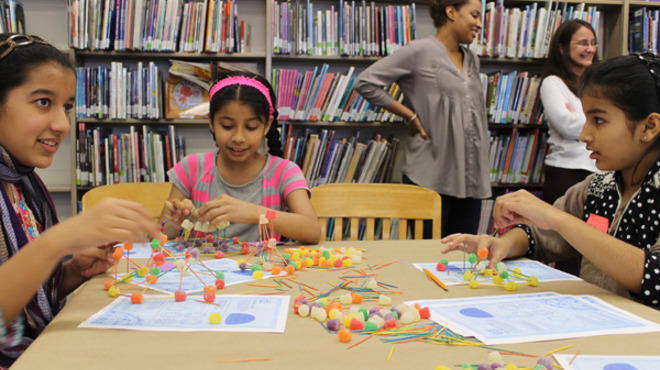 Out-of-school students kept busy Monday at a Chicago Public Library branch, thanks to a free fun workshops held in conjunction with the engineering-minded James Dyson Foundation. The program continues throughout the week at various branches (see the blog