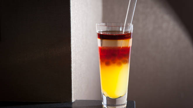 The Jungle Bird at the Aviary is made with rum spheres.