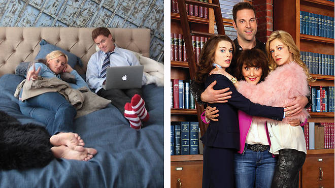 Josephine Bornebusch and Greg Poehler in <em>Welcome to Sweden</em> and Kasey Rohl, Andrea Martin, Benjamin Arthur and Azura Skye in <em>Working the Engels</em>