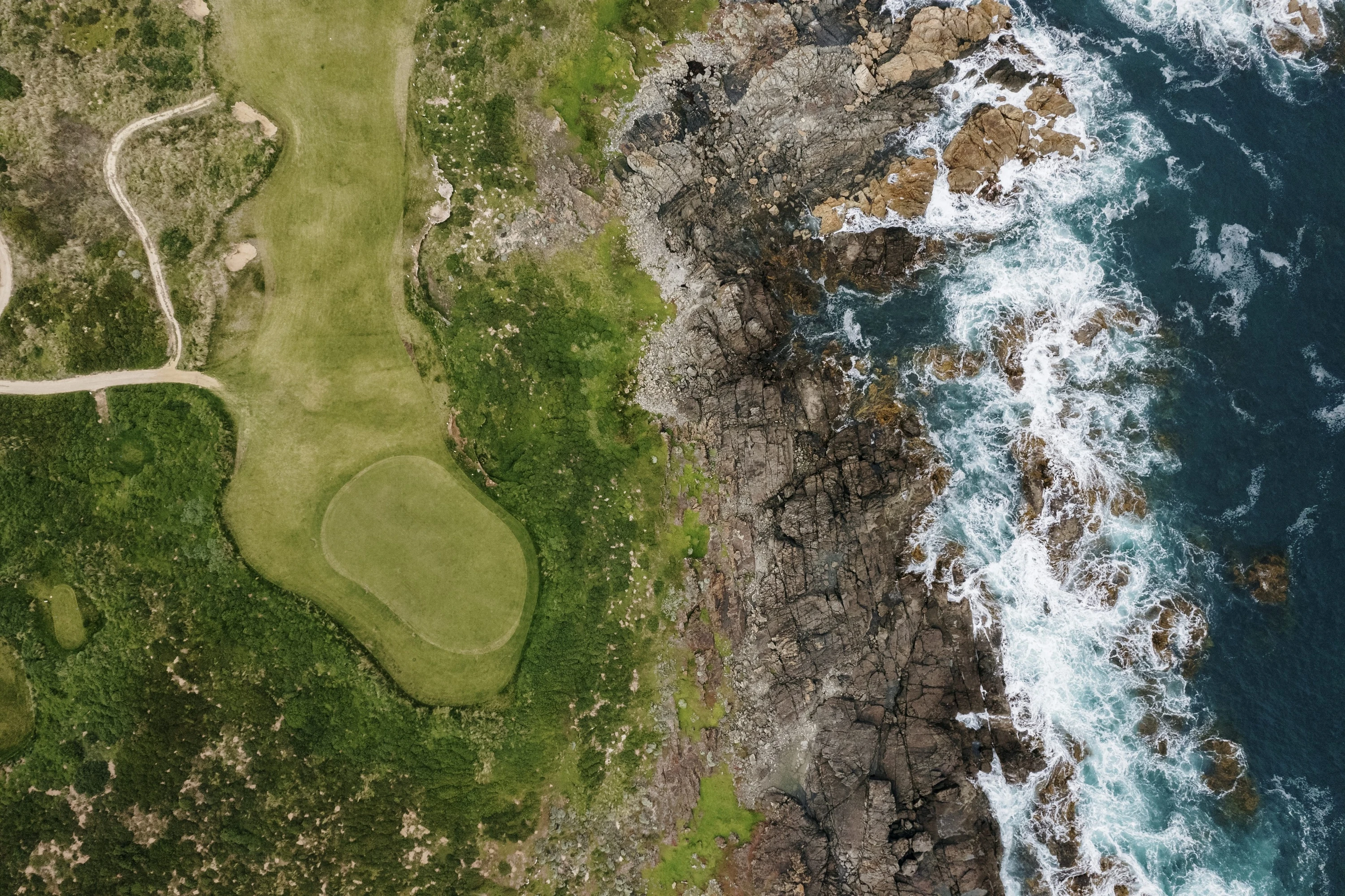 Aerial shot of coastal golf course
