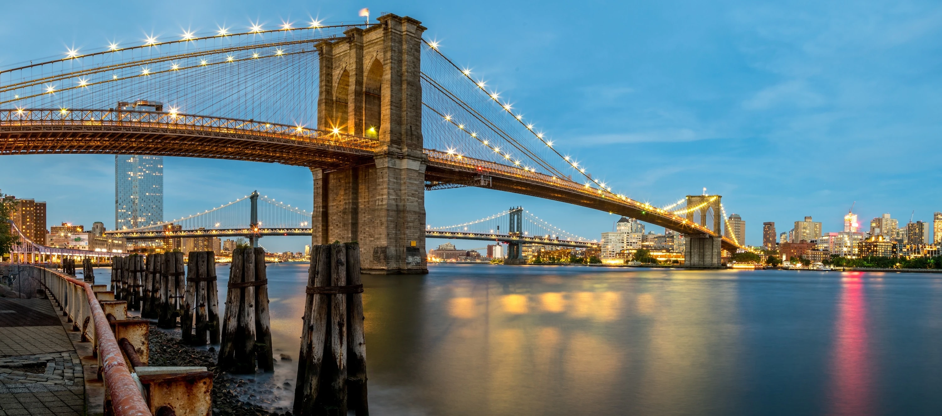 Panoramic View of the Brooklyn Bridge From Manhattan During Summer