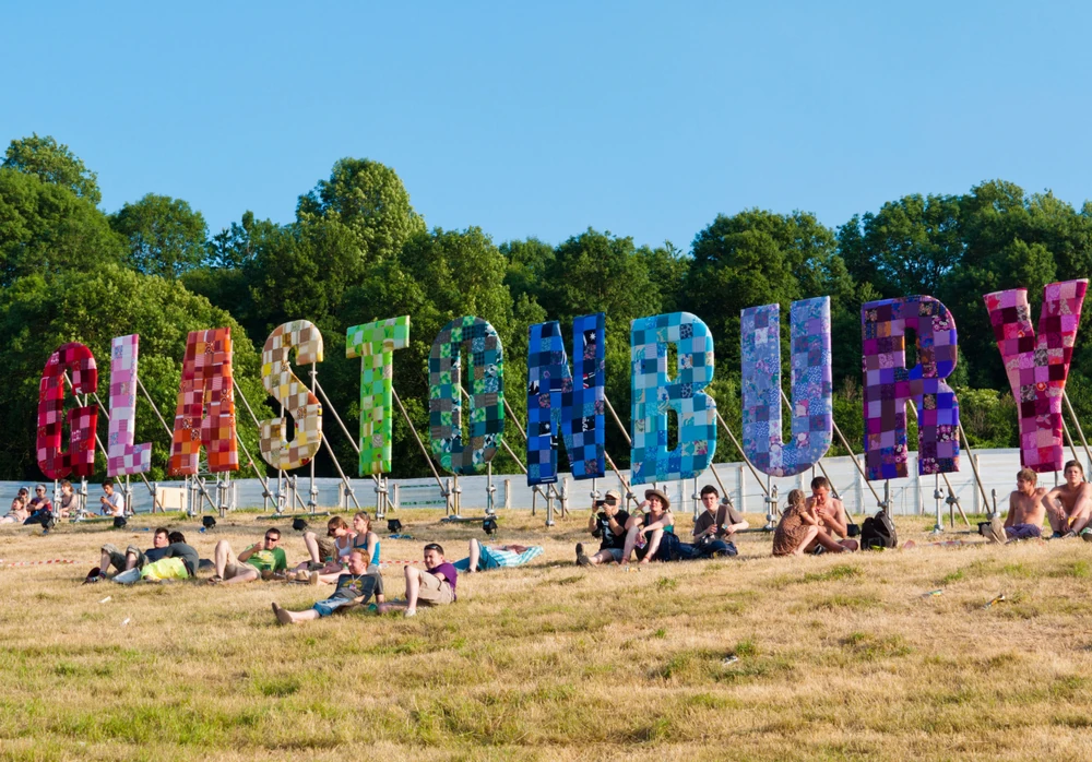 Glastonbury sign at music festival in England