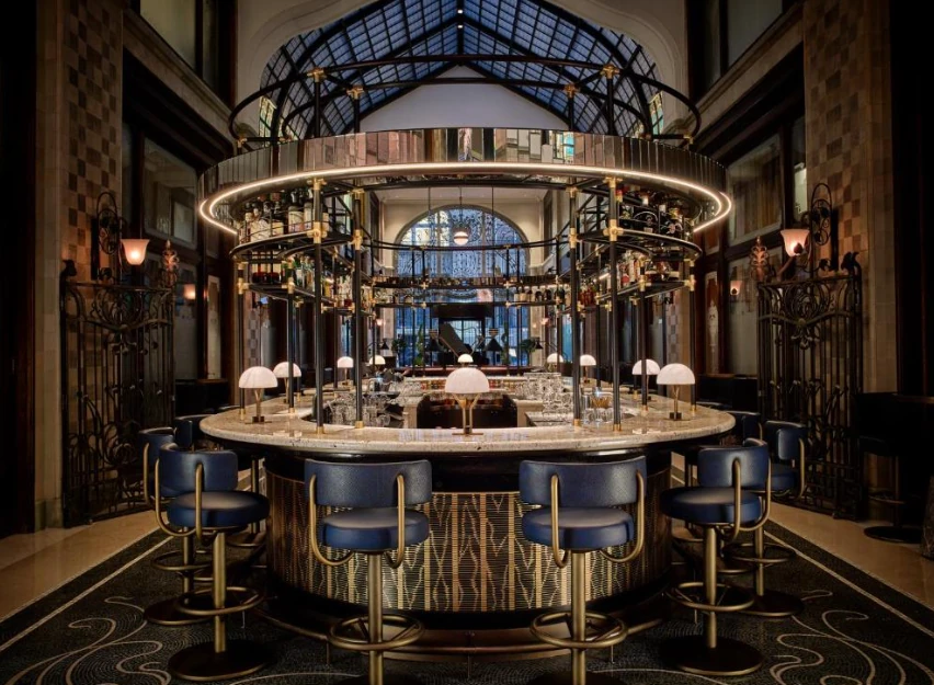 The central bar at the Four Seasons Hotel Gresham Palace in Budapest