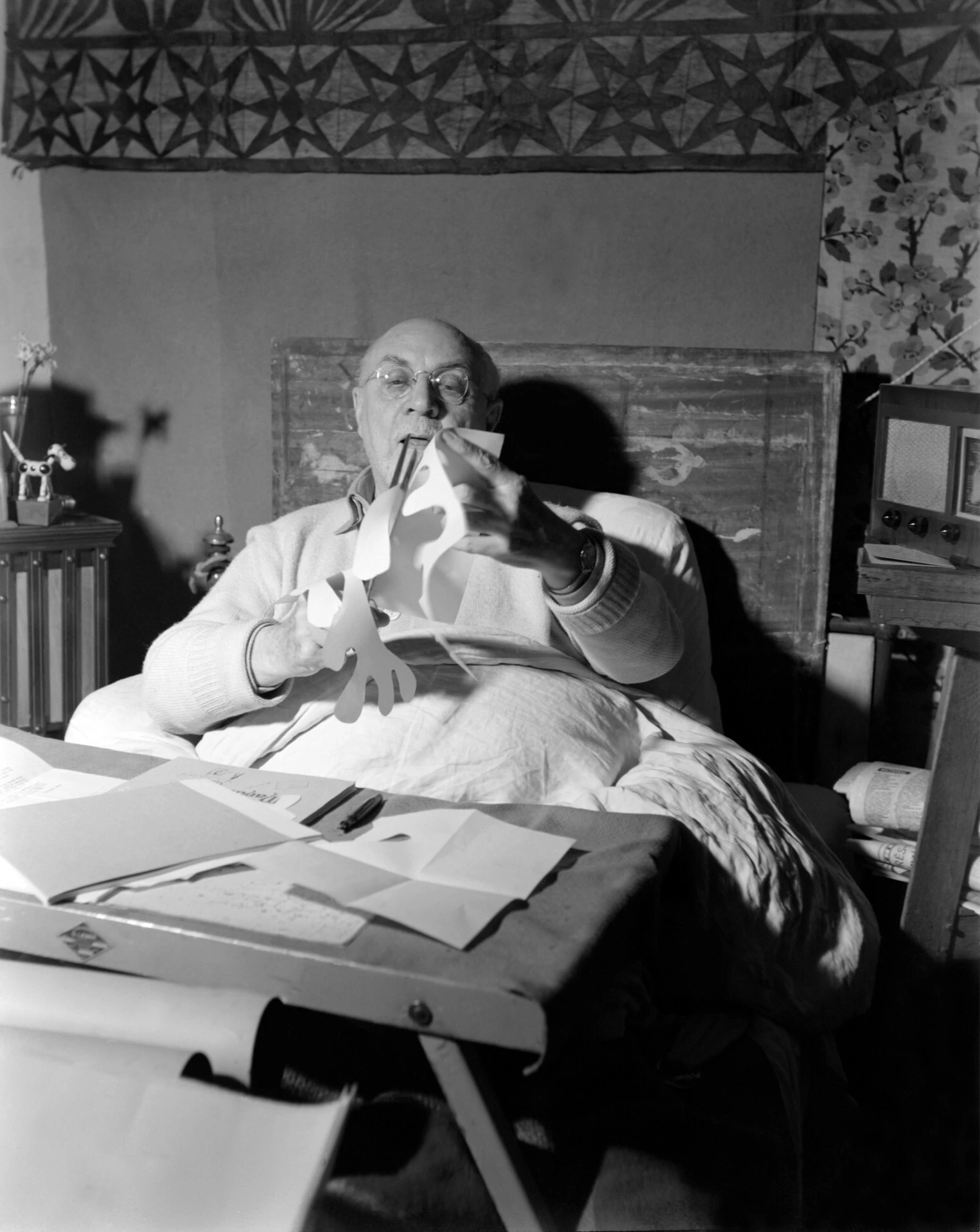 Henri Matisse at home in Vence, 1948 (b/w photo)