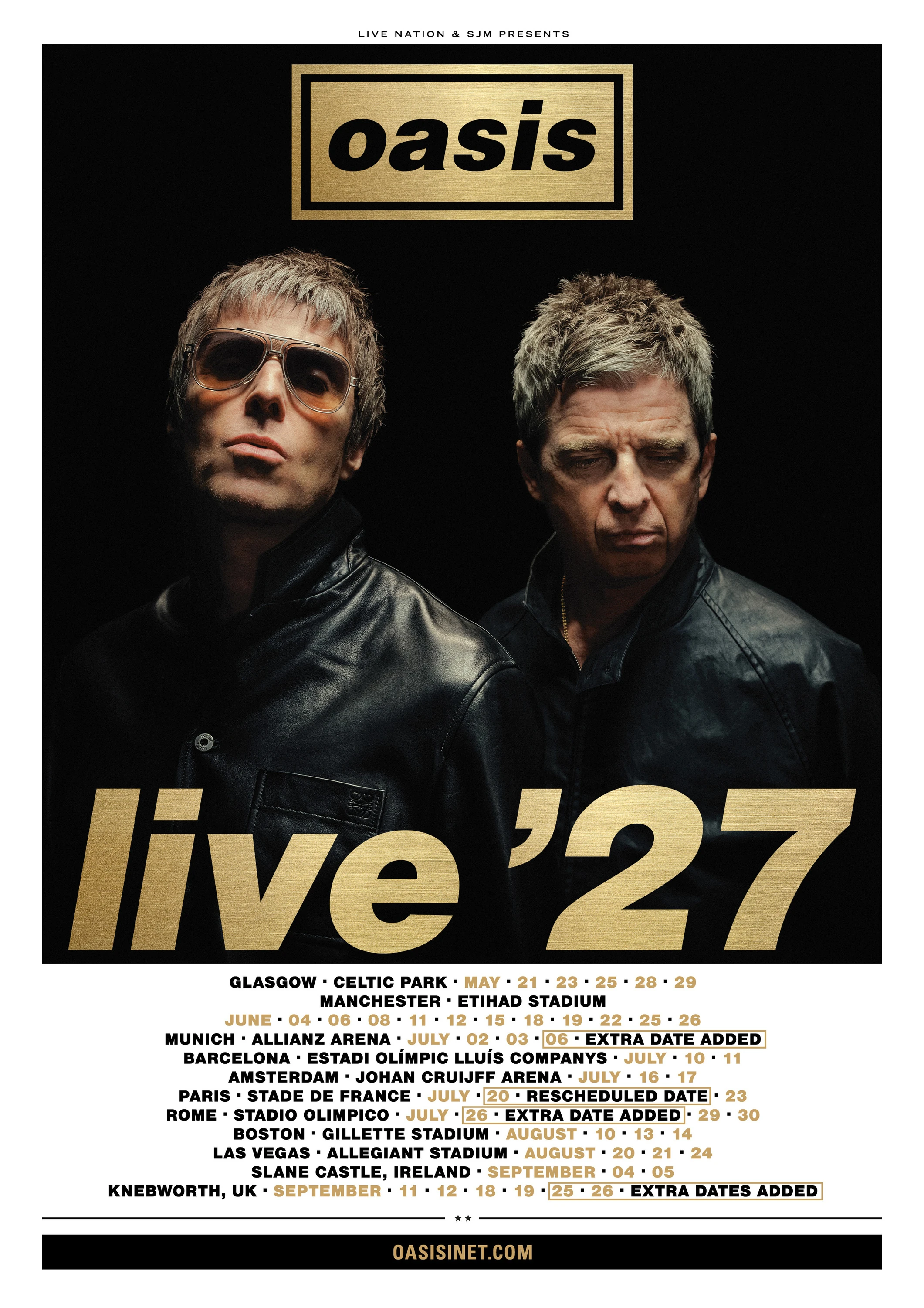 Oasis 2027 Tour poster with new dates