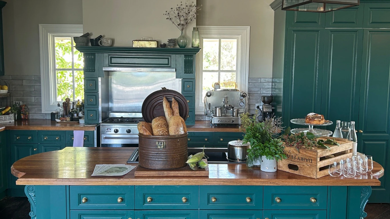 The kitchen at Dairy Flat Farm and Lodge.