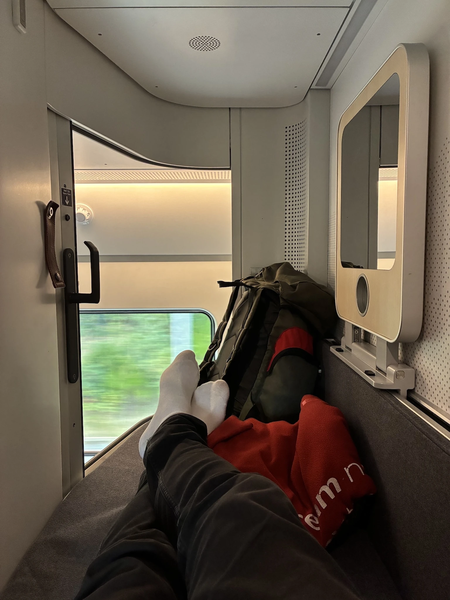 The view from the sleeping pod, Nightjet train