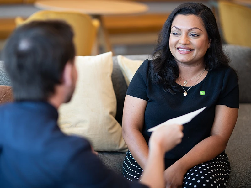 Woman talking to a TD Bank manager